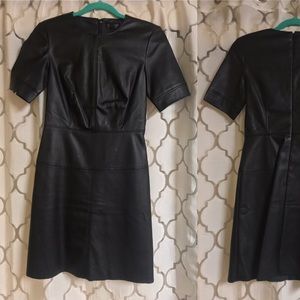 TOPSHOP Black Leather Short Sleeve Biker Dress
